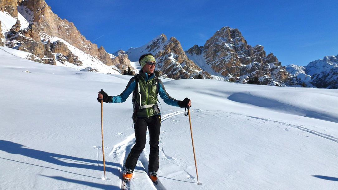 Martin Abler during a ski tour on the Fanes high plateau in the Dolomites
