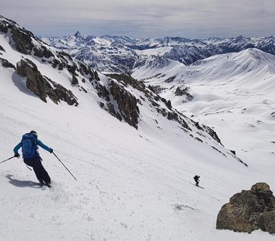 Skiing down